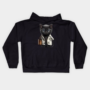 Doctor black cat in white coat with stethoscope Kids Hoodie